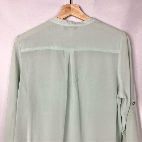 Forever 21 Mint Green Button Down Sheer Professional Long Sleeve Blouse L - Picture 6 of 7